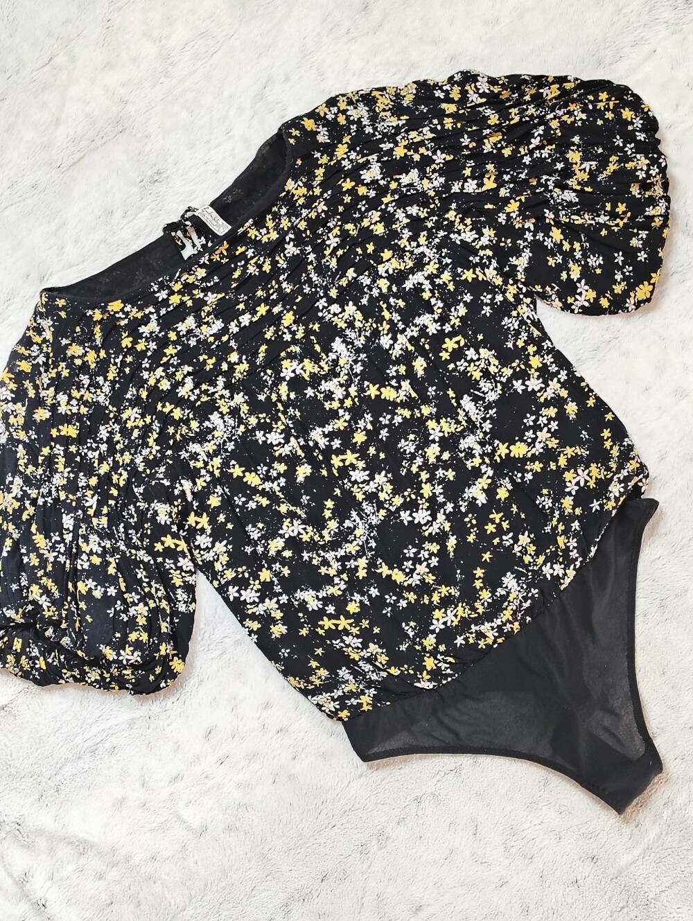 Free People Dessa Bodysuit Black Floral Women's XS Bohemian Hippie Retro Prairie - Picture 7 of 14